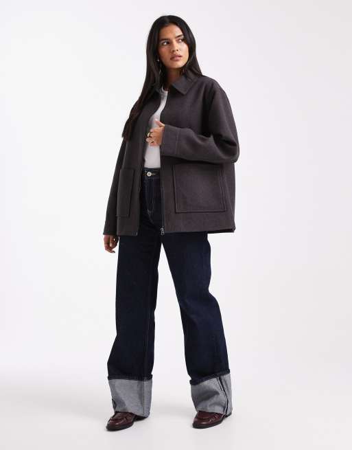 ASOS DESIGN top collar harrington jacket in charcoal, 3 of 4