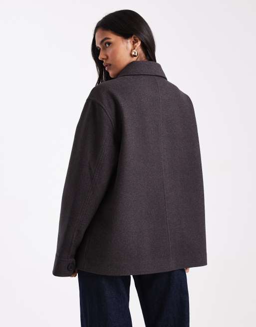 ASOS DESIGN top collar harrington jacket in charcoal, 4 of 4