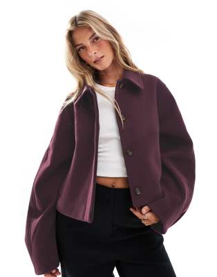 Asos Design Top Collar Jacket In Burgundy-red