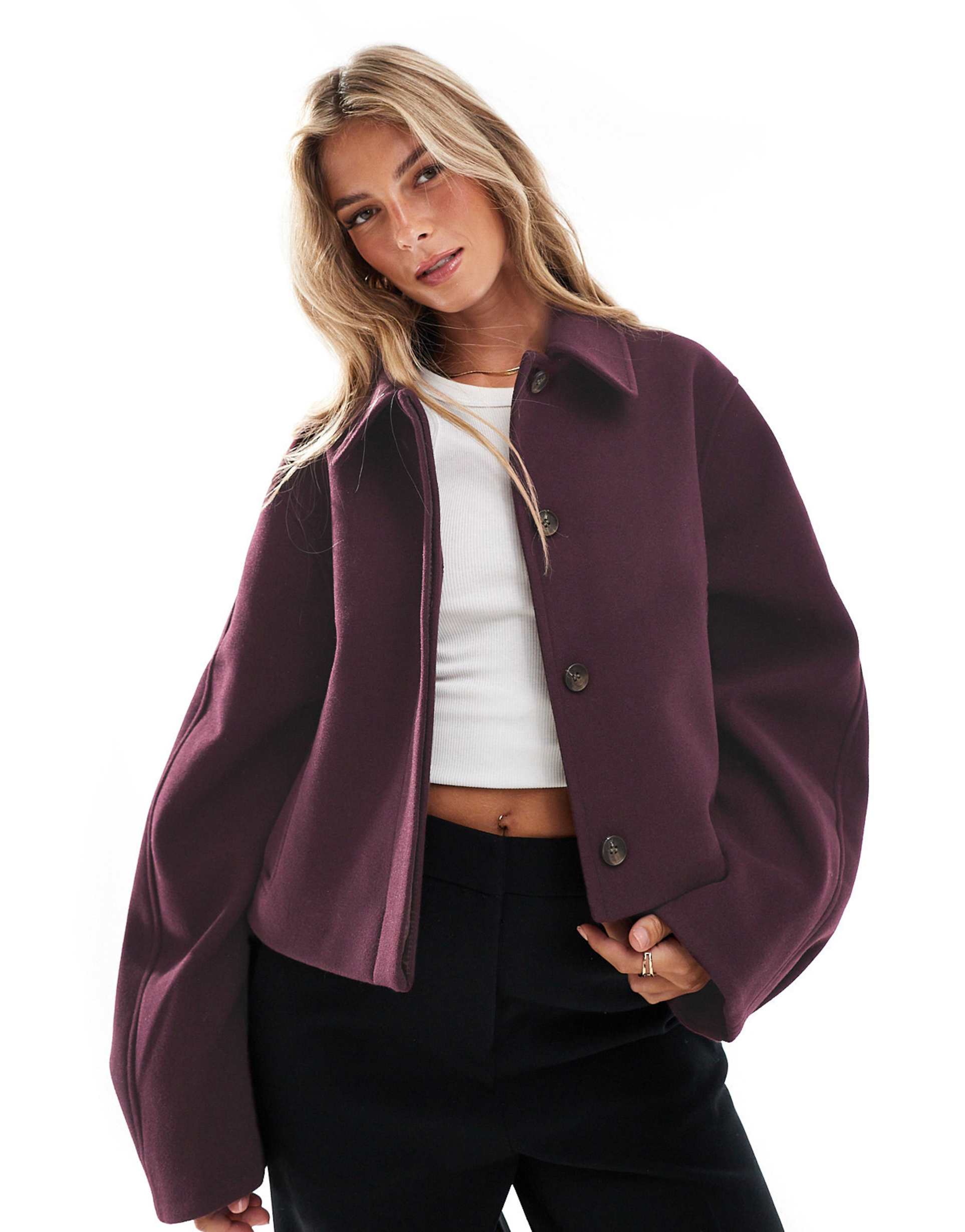 asos design top collar jacket in burgundy