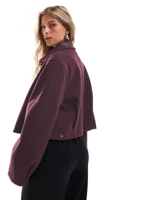 ASOS DESIGN top collar jacket in burgundy ASOS