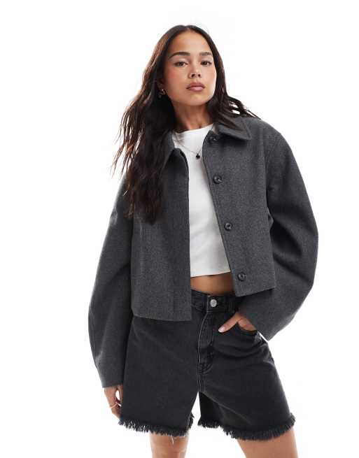 ASOS DESIGN top collar jacket in charcoal