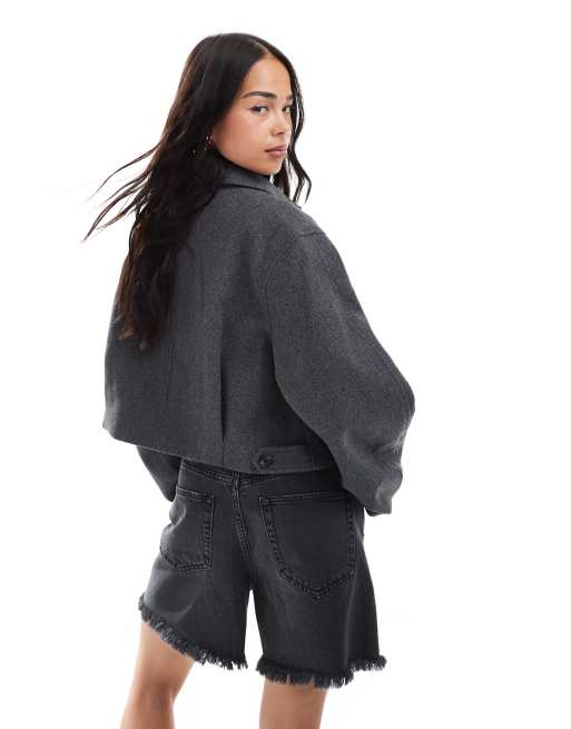 ASOS DESIGN top collar jacket in charcoal