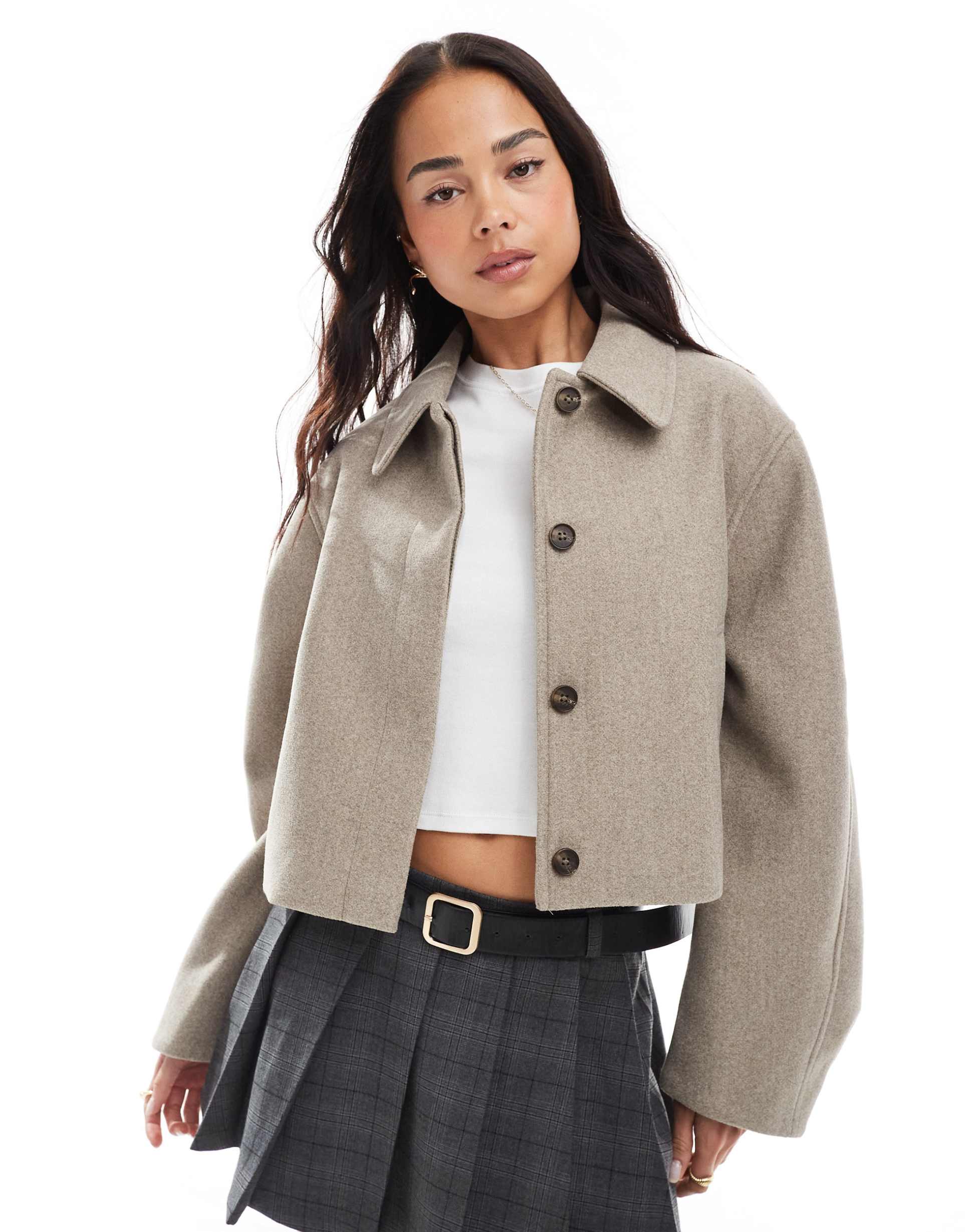 asos design top collar jacket in mushroom