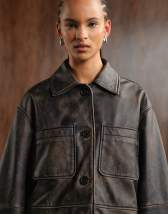 ASOS EDITION denim bomber jacket with tab sleeve detail in washed black
