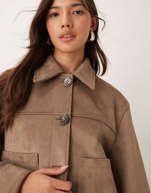 ASOS DESIGN top collar premium suedette jacket in beige