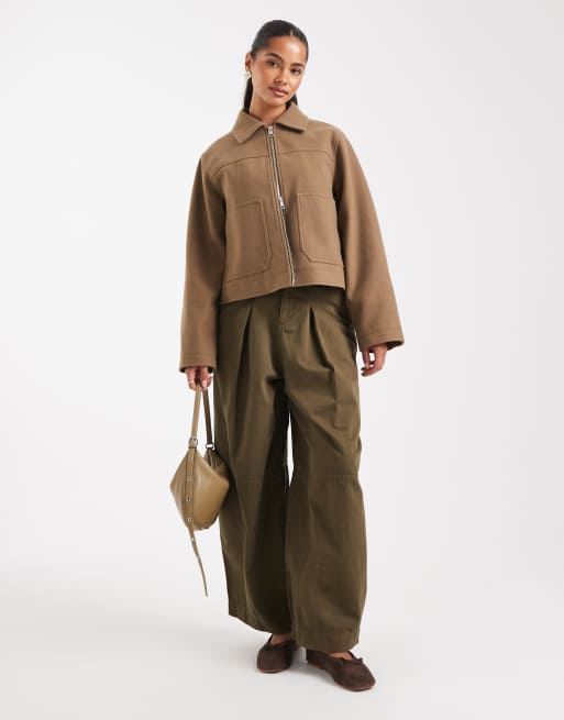 ASOS DESIGN top collar zip through jacket in camel