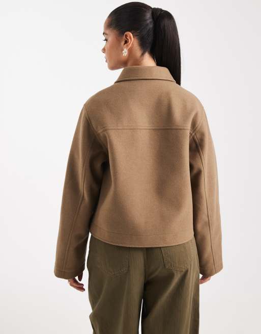 ASOS DESIGN top collar zip through jacket in camel