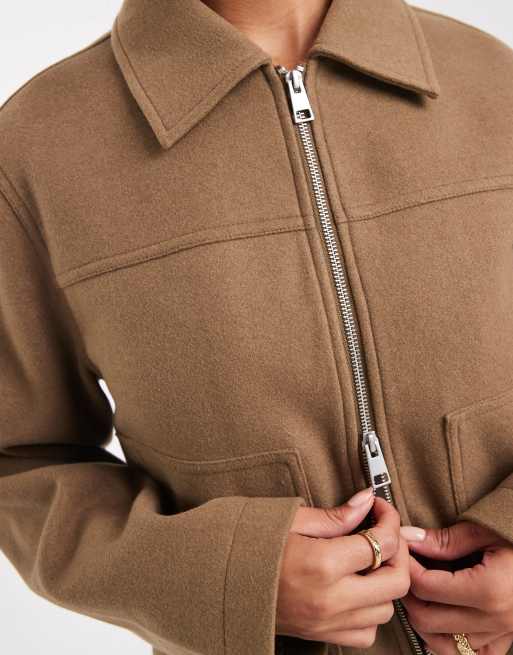 ASOS DESIGN top collar zip through jacket in camel
