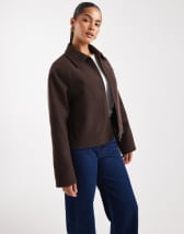 ASOS DESIGN top collar zip up jacket in chocolate