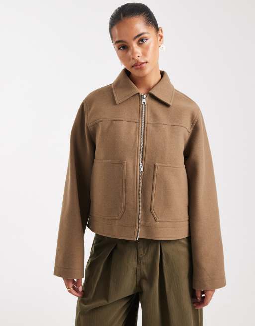 ASOS DESIGN top collar zip through jacket in olive