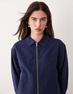 Asos Design Top Collar Zip Up Jacket In Blue