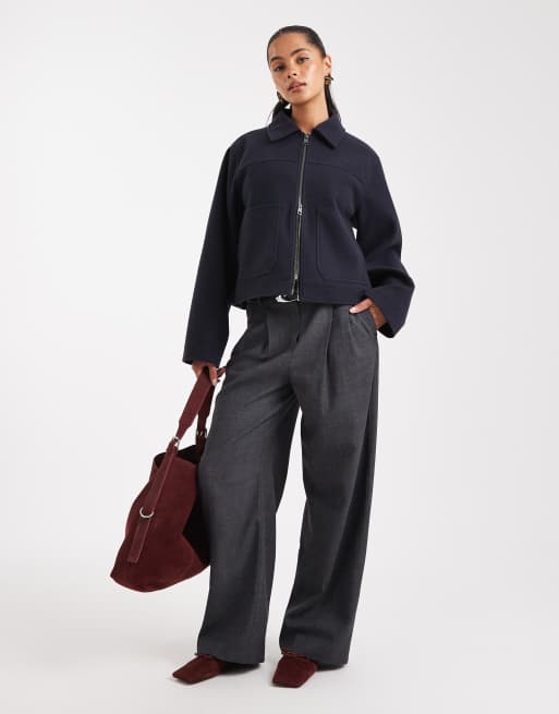 ASOS DESIGN top collar zip up jacket in navy