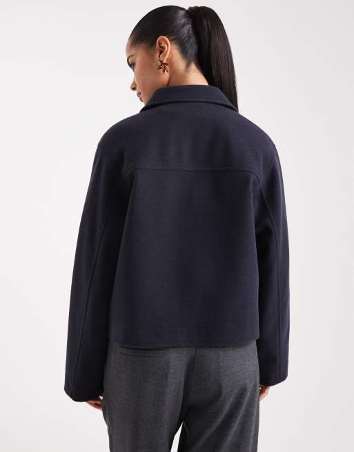 ASOS DESIGN top collar zip up jacket in navy