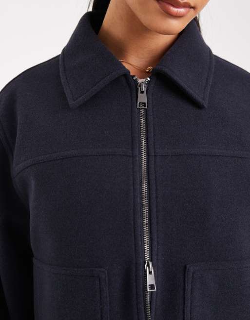 ASOS DESIGN top collar zip up jacket in navy