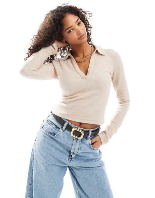 ASOS DESIGN - Top color avena con colletto
