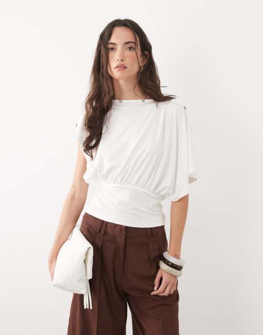 ASOS DESIGN - Top color crema con bottoni multiposizione