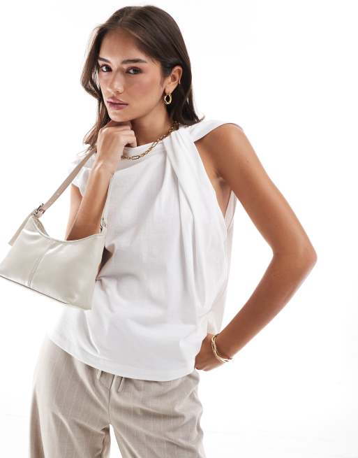 ASOS DESIGN - Top color crema di cocco con spallina attorcigliata