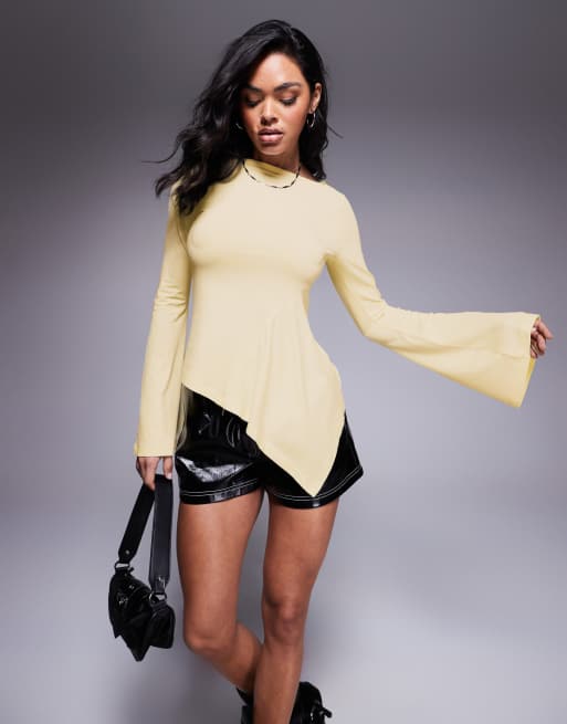 ASOS DESIGN - Top color latticello con maniche a pipistrello e dettaglio godet