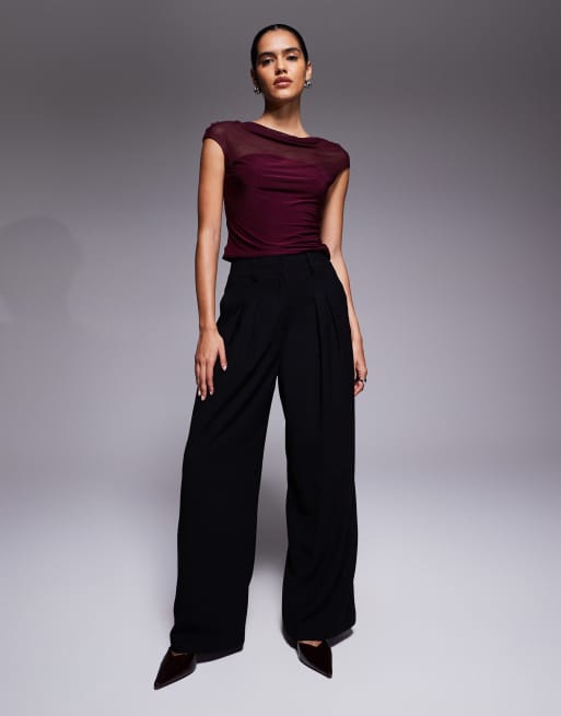 ASOS DESIGN - Top color mora sinuoso in misto rete con scollo a barchetta, 2 di 4