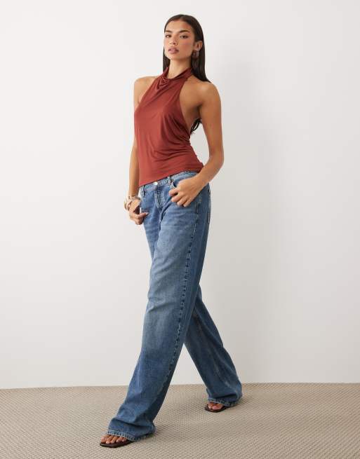 ASOS DESIGN - Top color óxido ceñido con cuello halter desbocado, 2 de 4
