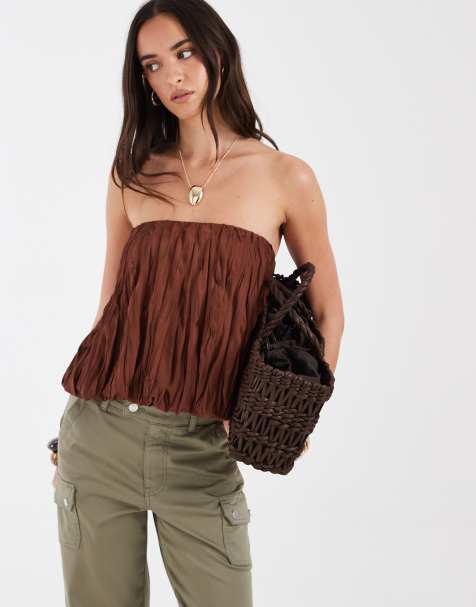 ASOS DESIGN - Top color óxido con escote palabra de honor y bajo abullonado de tejido rugoso - view 1