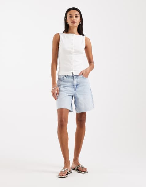 ASOS DESIGN - Top color panna con scollo a barchetta e bottoni - view 1