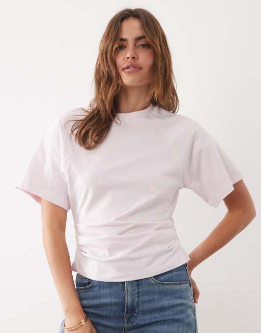 ASOS DESIGN - Top color piedra con mangas estilo capa y cintura entallada