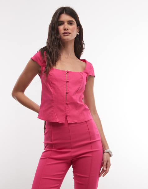 ASOS DESIGN top con bottoni e maniche a cappuccio rosa - view 1