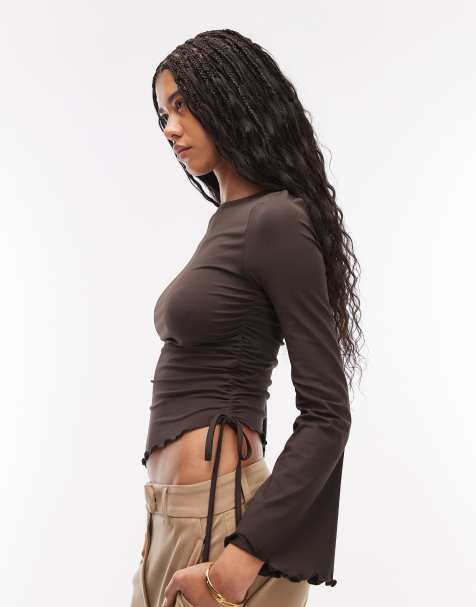 ASOS DESIGN - Top con coulisse e maniche svasate color cioccolato - view 1