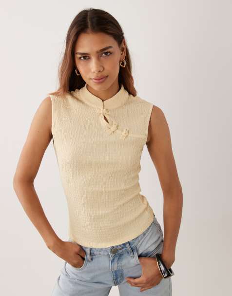ASOS DESIGN top con cuello mao en amarillo mantequilla - view 1
