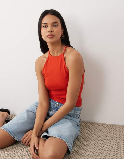 ASOS DESIGN - Top con dorso a vogatore e spalline sottili anni '90 in cotone rosso - view 1