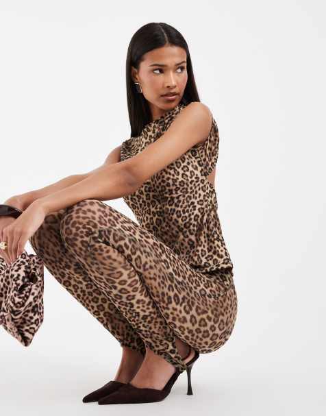 ASOS DESIGN - Top con estampado de leopardo, cuello alto y espalda abierta de malla - view 1