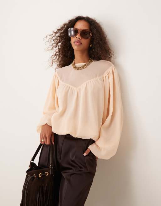 ASOS DESIGN - Top con fondo a palloncino e carré trasparente color crema