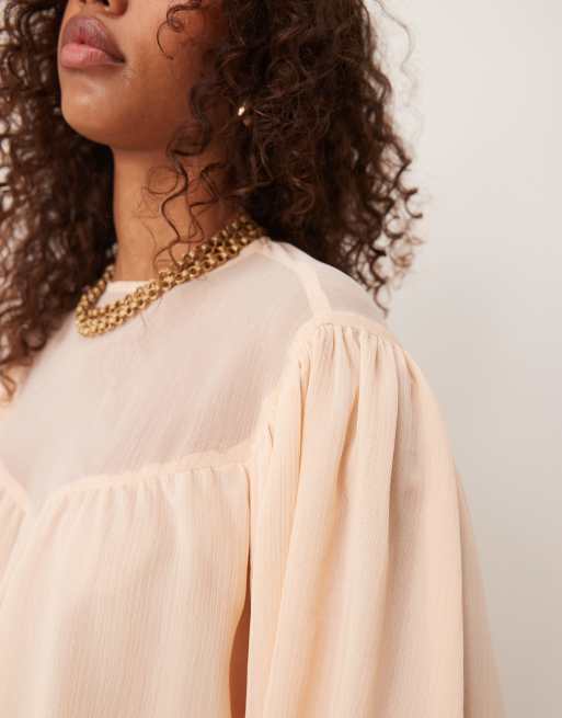 ASOS DESIGN - Top con fondo a palloncino e carré trasparente color pesca, 2 di 4