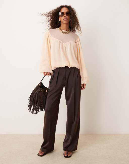 ASOS DESIGN - Top con fondo a palloncino e carré trasparente color pesca, 3 di 4