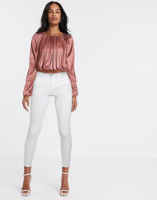 ASOS DESIGN - Top con fondo a palloncino e maniche oversize color tabacco