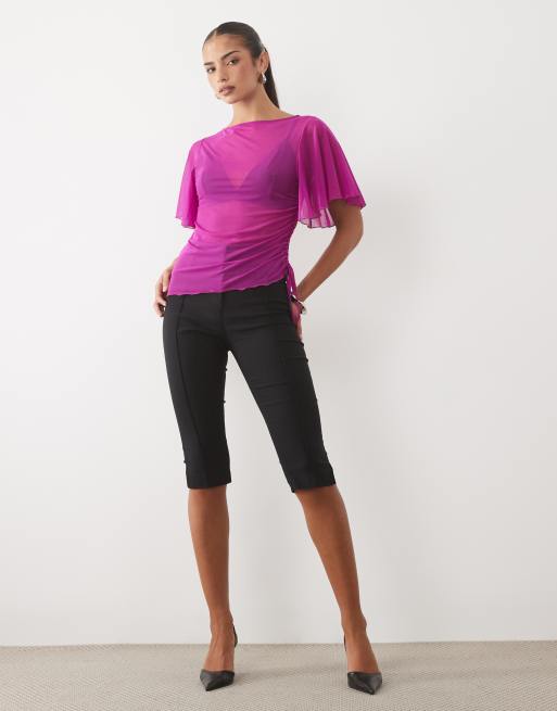 ASOS DESIGN top con fruncido lateral y mangas drapeadas en morado, 4 de 4