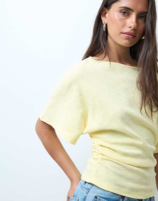 ASOS DESIGN - top con hombros descubiertos y cintura ajustada en amarillo, 4 de 4