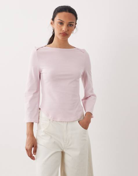 ASOS DESIGN top con maniche 3/4 e scollo a barchetta in lilla - view 1
