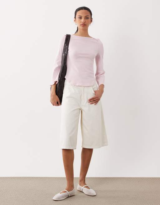 ASOS DESIGN top con maniche 3/4 e scollo a barchetta in lilla, 2 di 4