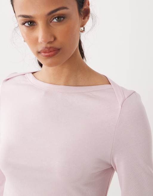 ASOS DESIGN top con maniche 3/4 e scollo a barchetta in lilla, 3 di 4