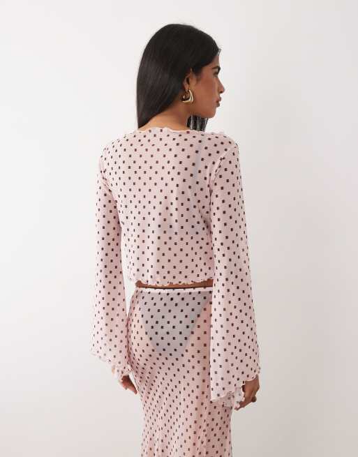 ASOS DESIGN - Top con maniche a pipistrello in rete con stampa geometrica e bottoni in coordinato, 4 di 4