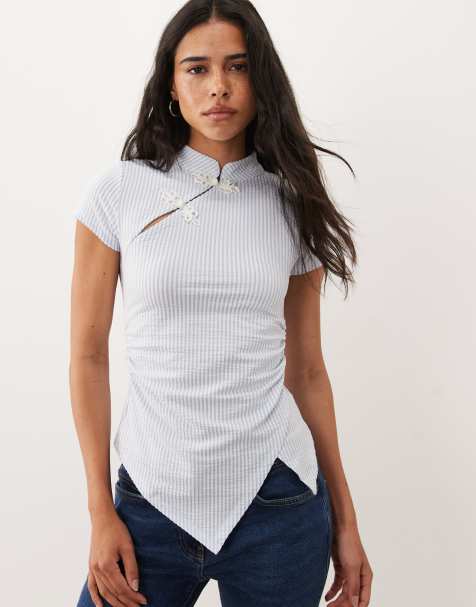 ASOS DESIGN top con maniche corte stile mandarino - view 1