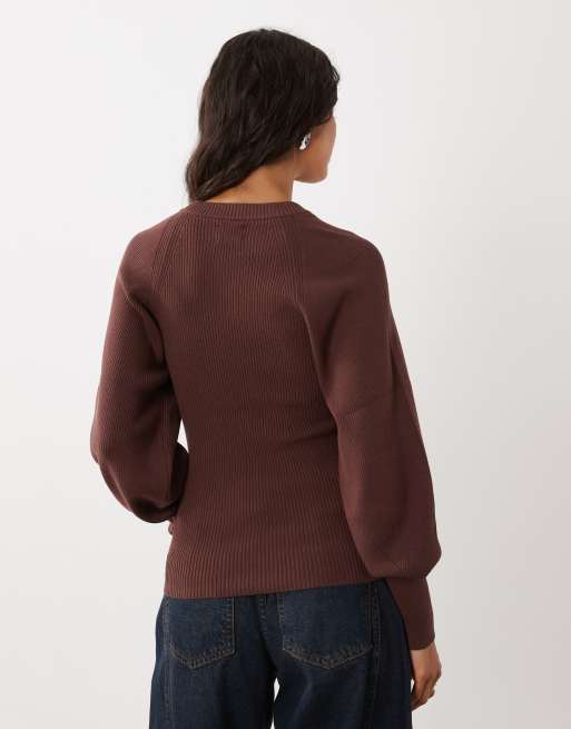 ASOS DESIGN top con maniche strutturate e volume in chocolate, 4 di 4