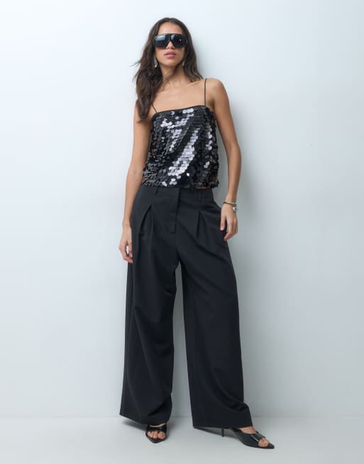 ASOS DESIGN top con paillettes e scollo quadrato nero, 3 di 5
