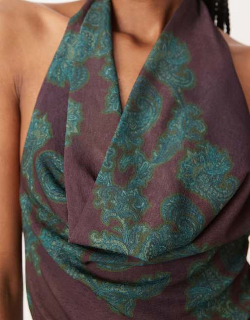 ASOS DESIGN - Top con scollo ad anello in rete garzata marron con stampa in coordinato, 3 di 4