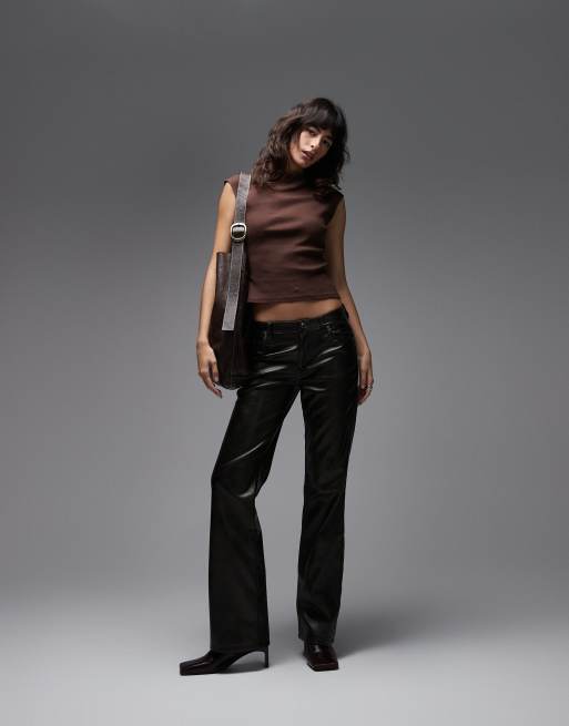 ASOS DESIGN - Top con scollo dritto marrone a coste, 3 di 4