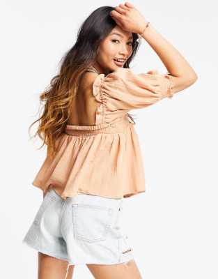 Top con scollo quadrato rosa polvere effetto stropicciato - ASOS DESIGN Camicia donna  - immagine2