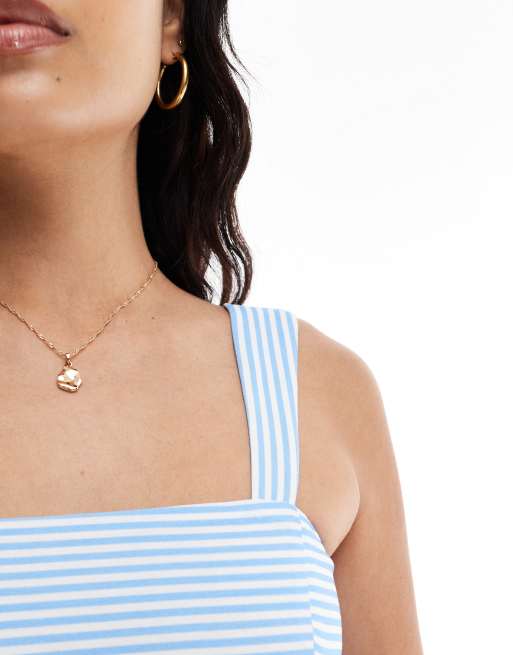 ASOS DESIGN - Top con scollo squadrato cut and sew blu a righe in popeline in coordinato, 3 di 4